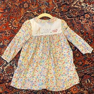 Baby Boden Long Sleeve Dress with Animal Embroidery